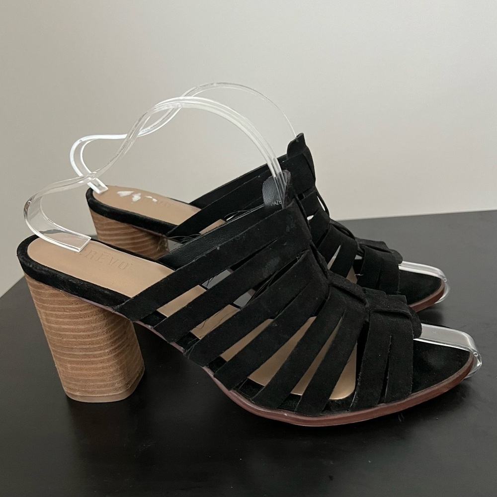 CREVO Hazelle Black Suede Open Toe 3.5" Block Heel‎ Size 10